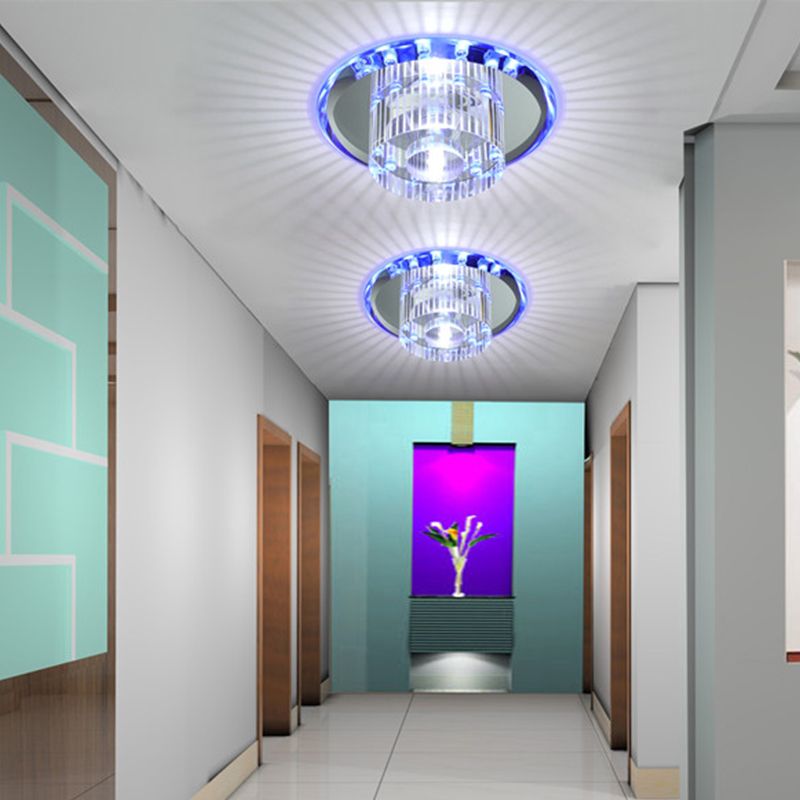 Round Corridor Flush Light K9 Crystal Modern Style LED Flush Ceiling Light Fixture in Clear