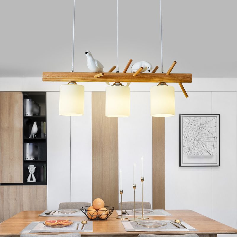 Modern Style Cylinder Shape Island Lights White Glass 3 Light Pendant Lights