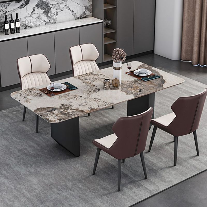 Rectangle Black Base Dining Site Table Modern Stone Double Pedestal Table