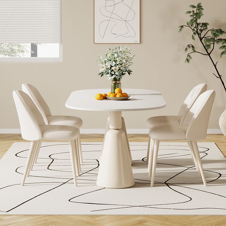 1/5 Piece Oval Shape Stone Top Dining Room Chair Set in White