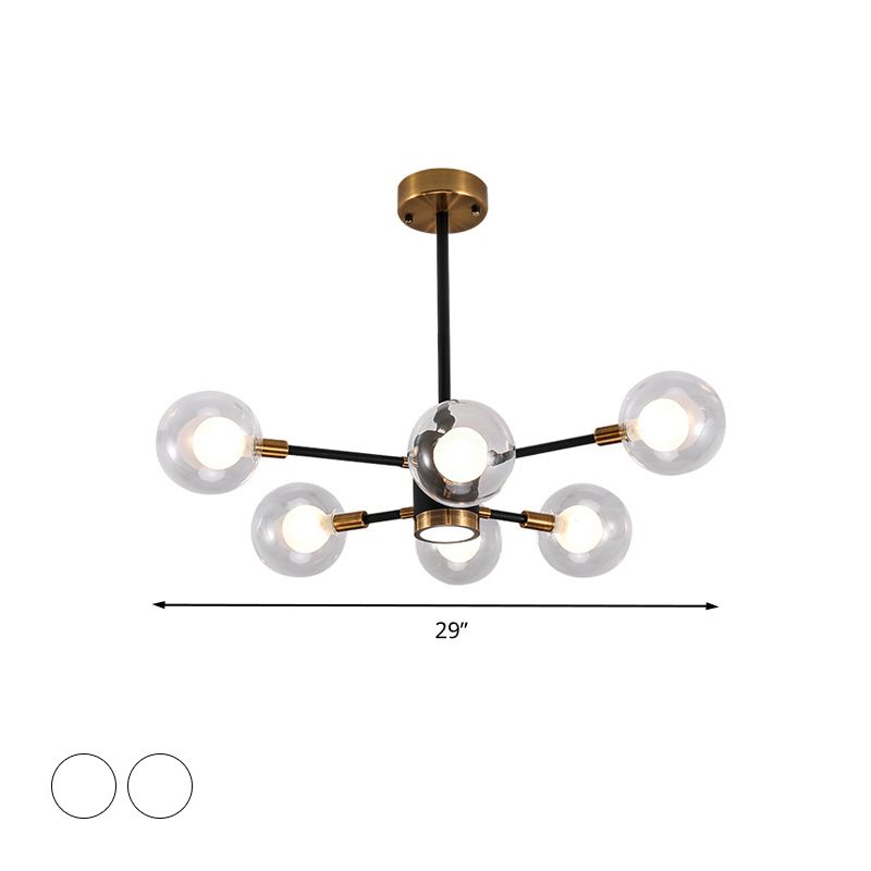 Modern Bubble Shade Chandelier with Clear/White Glass Shade 6/8 Lights Black Arm Pendant Light for Living Room