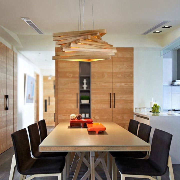 Stapelen driehoeken massief hout hangende licht moderne stijl creatief 1-licht suspensielamp voor coffeeshop restaurant
