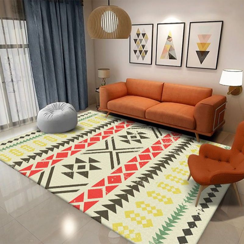 Yellow Living Room Area Carpet Bohemian Tribal Print Indoor Rug Polyester Anti-Split Rug
