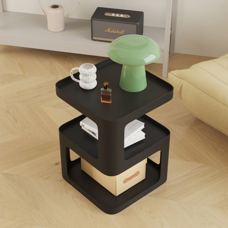 Abstract End Table Sqaure Top Accent Side Table With Shelves