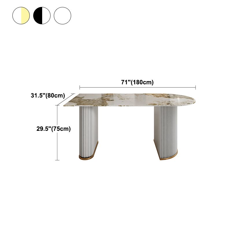 Sintered Stone Dining Table Traditional Luxury Dining Table with Double Pedestal Base