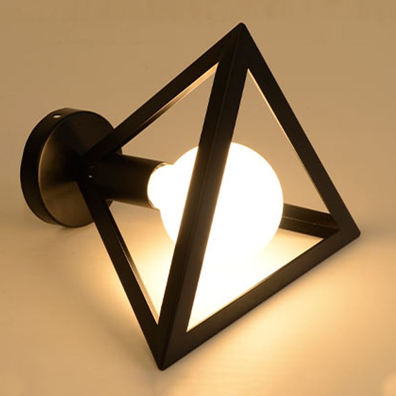 Industrial Flush Light Fixtures Geometric Iron 1 Light Flush Mount Lamps in Black