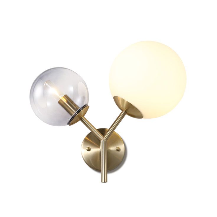Moderne 2 lichten wandlamp met rook en witte glazen schaduw Gold Globe SCONCE LIMMUTER