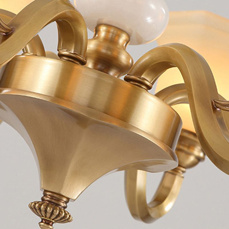 Bell-Shaped Shade Chandelier Light Fixture Traditional White Glass Pendant Lighting for Restaurant