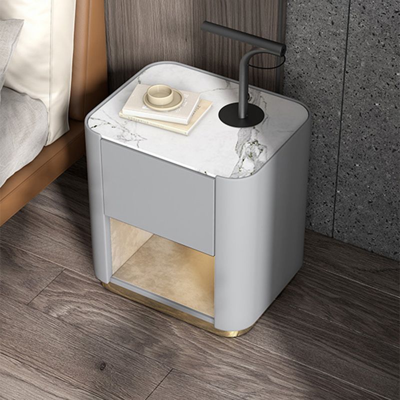 Contemporary Stone Top 1-Drawer, 1 Shelf Nightstand 21.65" Tall Nightstand