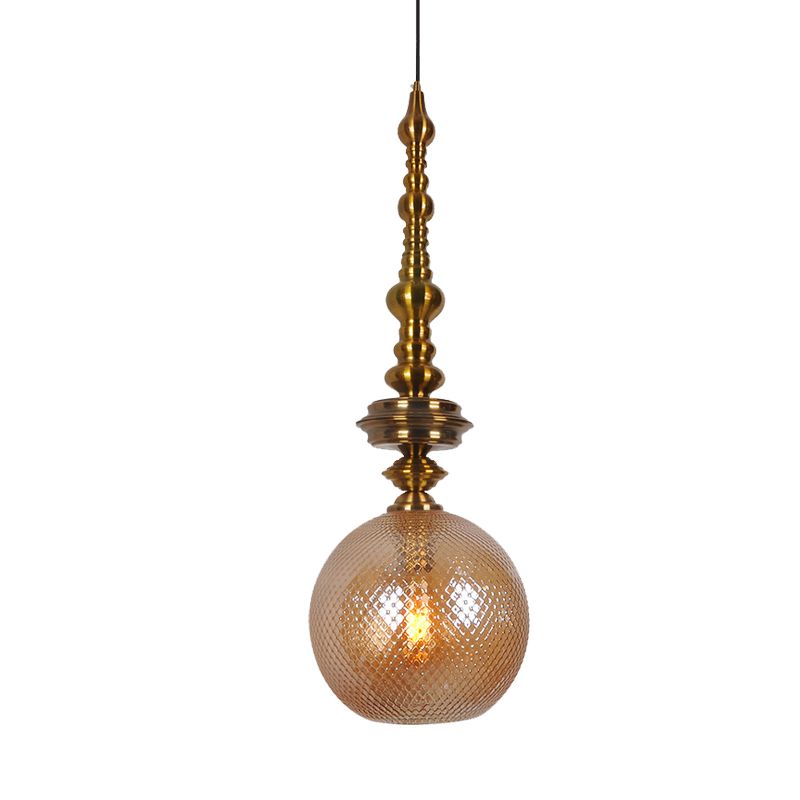 Ball Ceiling Pendant Traditional Amber/Smoke Glass 1 Bulb Hanging Light Fixture for Hallway