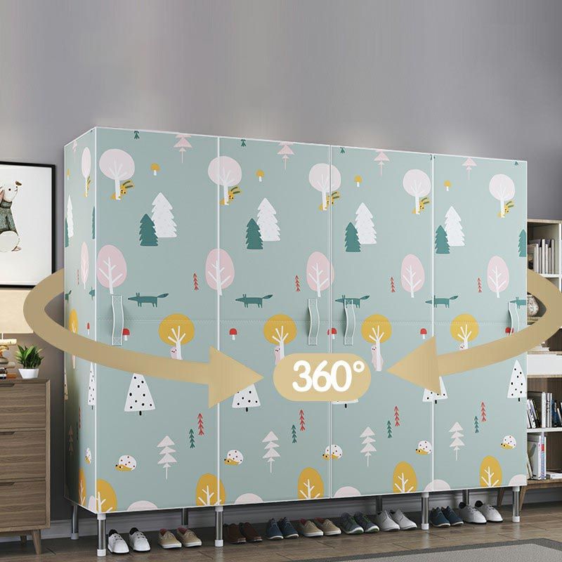 Cloth Cabinet Steel Pipe Wardrobe Cabinet, Modern 3-door Wardrobe Armoire