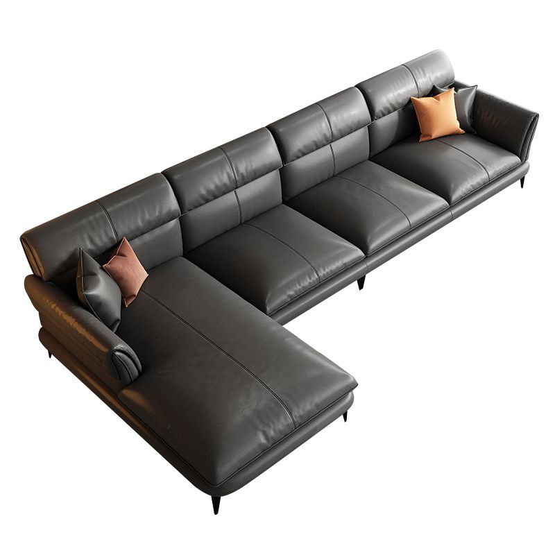 Modern Cushions Flared Arm Seating Living Room Faux Leather Stationary Sofa