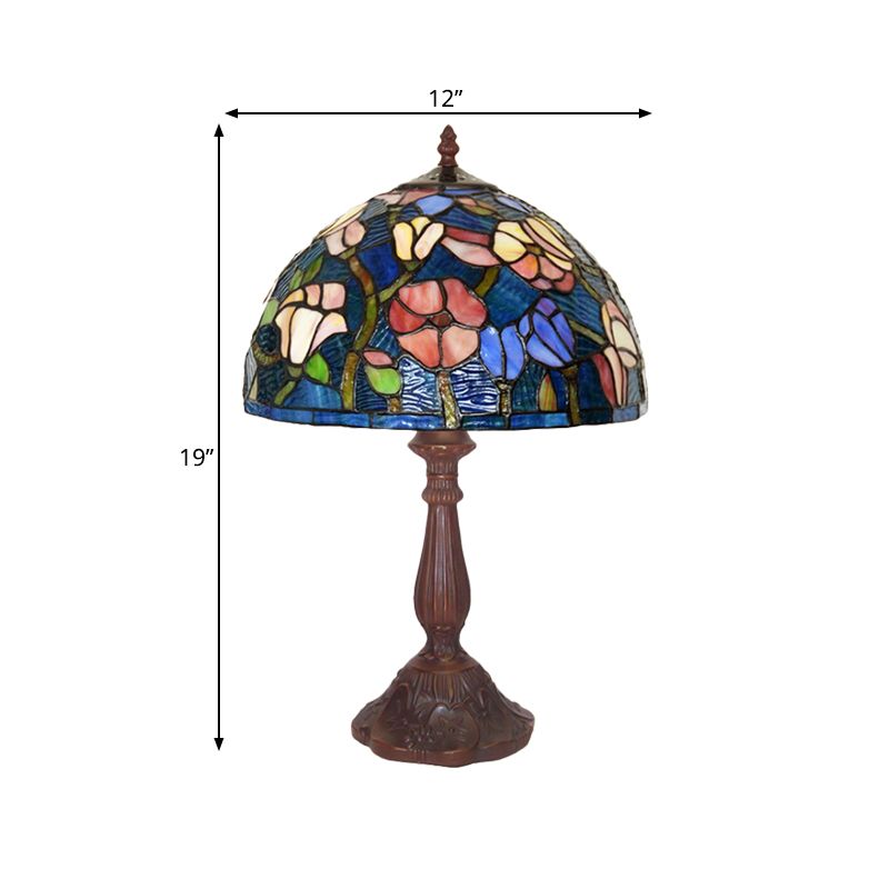 Lámpara de mesa de cocina de 1 luces Tiffany Bronze Night Light con flores manchas de vidrio
