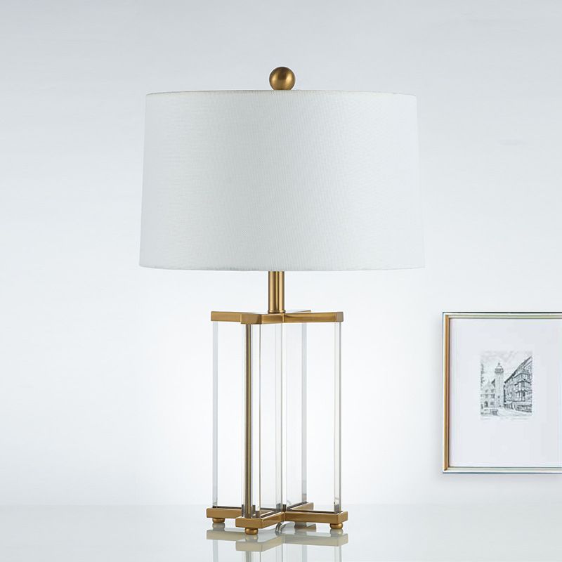 Tapered Drum Nightstand Lamp Modernism Fabric 1 Head Reading Book Light in Gold