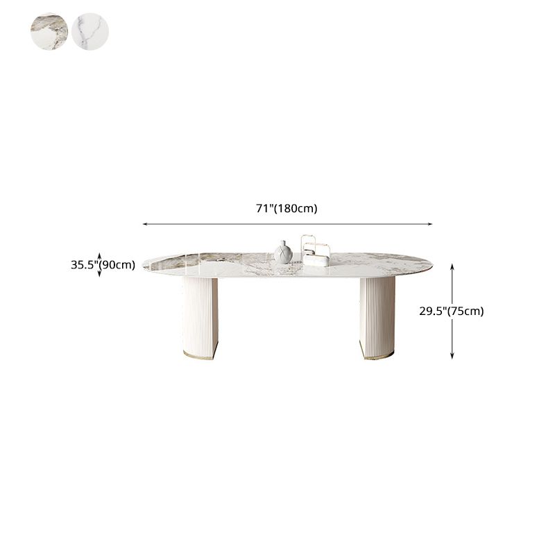 Oval Dining Table Stone Dining Table Modern with Metal Base Pedestal