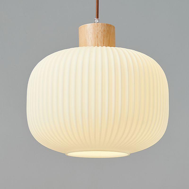 Wooden Geometric Pendant Light in Modern Artistic Style Glass Indoor Hanging Lamp in Log Color