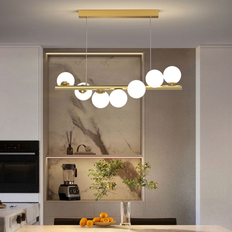 7/9/11-Light Contemporary Golden Kitchen Island Lighting Glass Ceiling Light for Bedroom