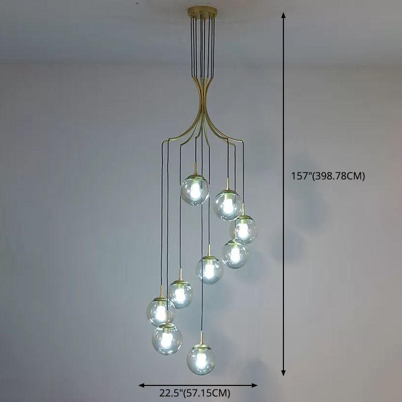 Modern Minimalist  Multiple Globe Shade Pendant Light  Glass Long Hanging Lamp  for Living Room