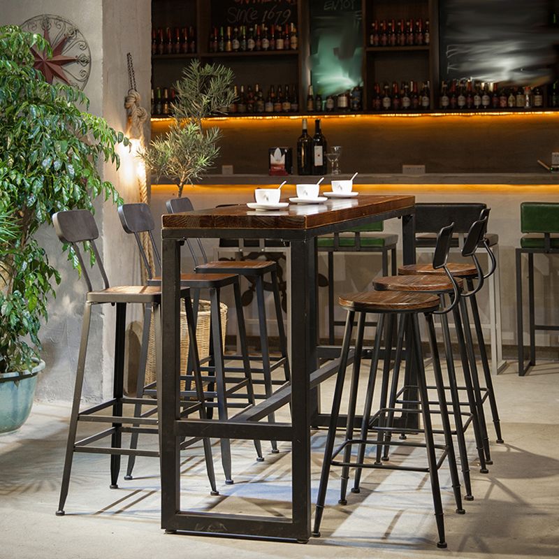 Industrial 1/7 Pieces Bar Table Set Rectangle Wood Counter Table with High Stools for Cafe