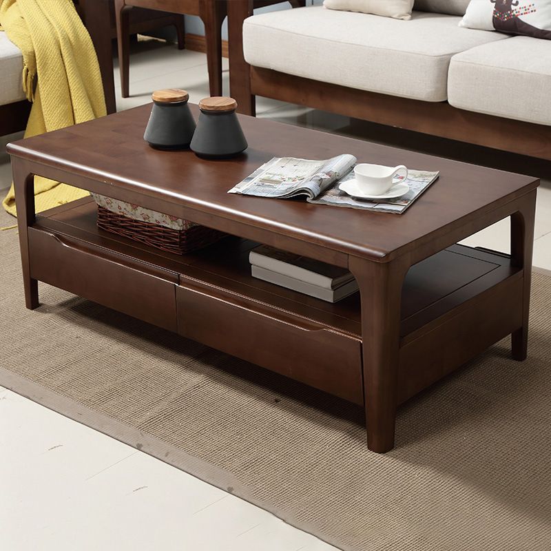 Contemporary 4 Legs Solid Wood with Drawer Rectangular/Square Coffee Table