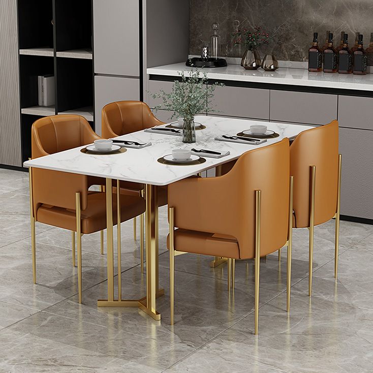 Sintered Stone White Dining Table Traditional Luxury Dining Table with Metal Base