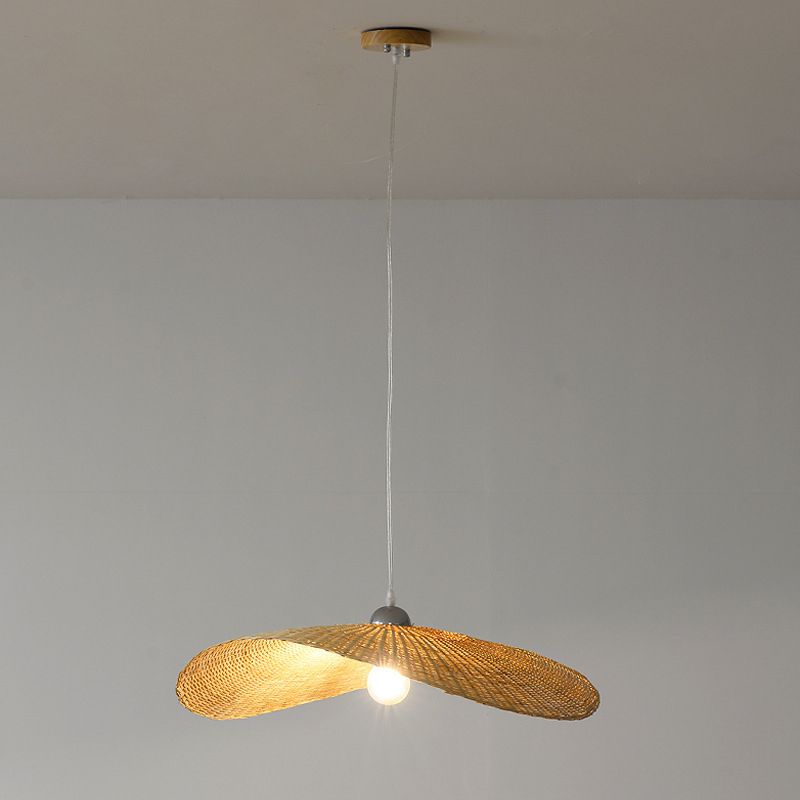 Asia Hat Hanging Light Fixture Bamboo Living Room Suspension Pendant Light in Beige