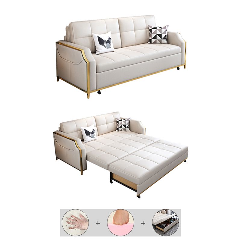 31.49" Tall White Sleeper Sofa Glam Style Biscuit Back Sofa Bed