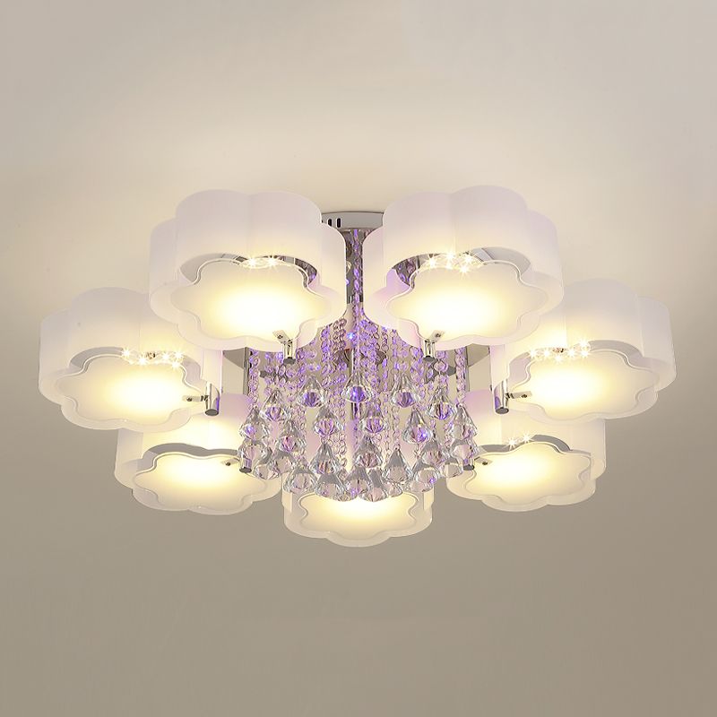 Lampada in metallo in metallo argento moderno illuminazione a soffitto per camera da letto multipla con tonalità di vetro