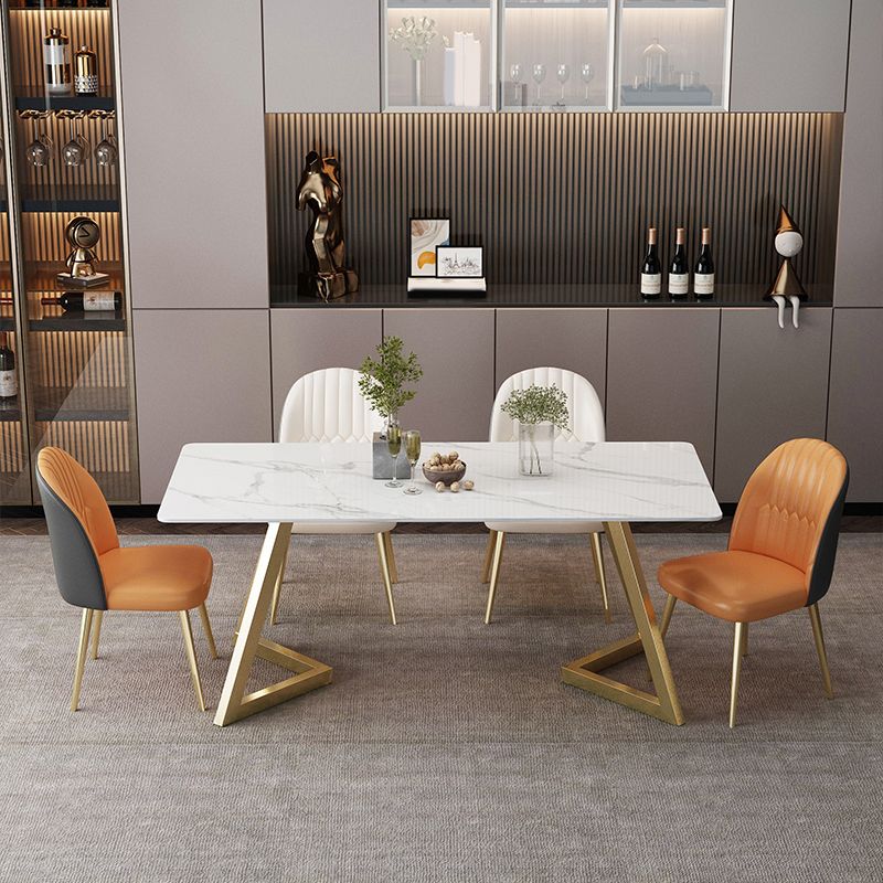 Glam Rectangle Dining Table Set 1/2/5/7 Pieces Dinette Set with White Sintered Stone Top