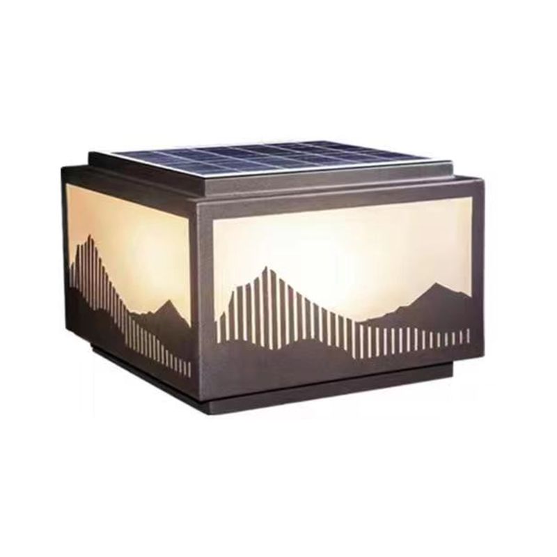 Rectangle Shape Metal Outdoor Light Modern 1 Light Solar Pillar Lamp in Brown