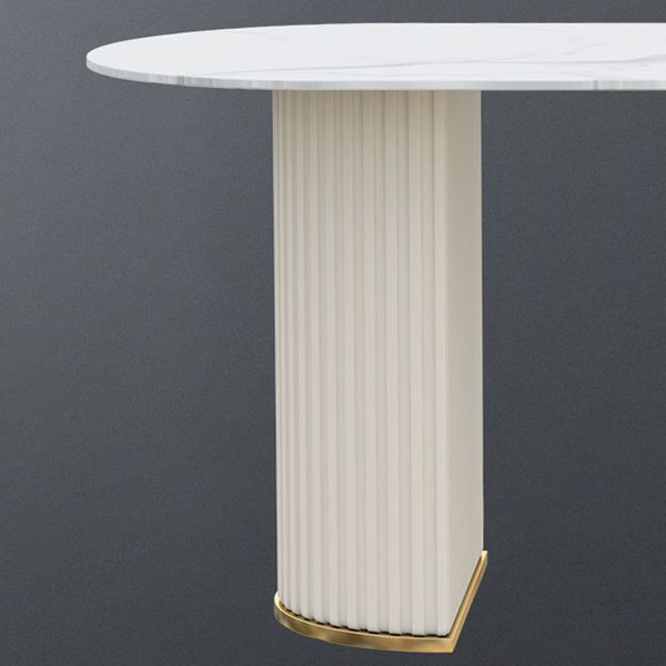 Free Form White Dining Table Sintered Stone Table Modern with Double Pedestal