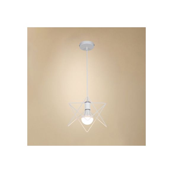 1 Bulb Pendant Lighting with Wire Frame and Star Shade Metallic Vintage Bedroom Suspension Light in White