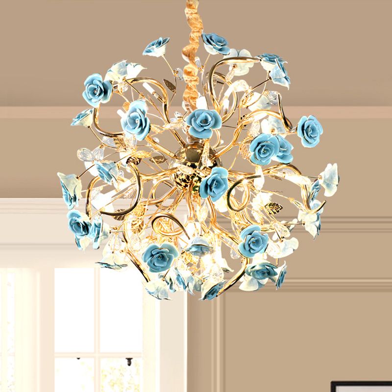 Sputnik Glass Chandelier Light Rustic 18 Lights Dining Room Hanging Lamp Kit in Gold with Flower Design