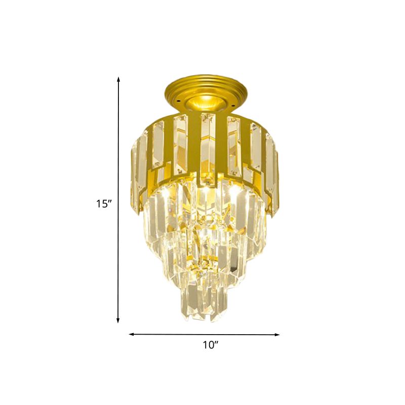 Crystal Rods Gold Flush Mounted Light 4-Tier Taper Single Post-Modern Semi Flush Ceiling Light Fixture