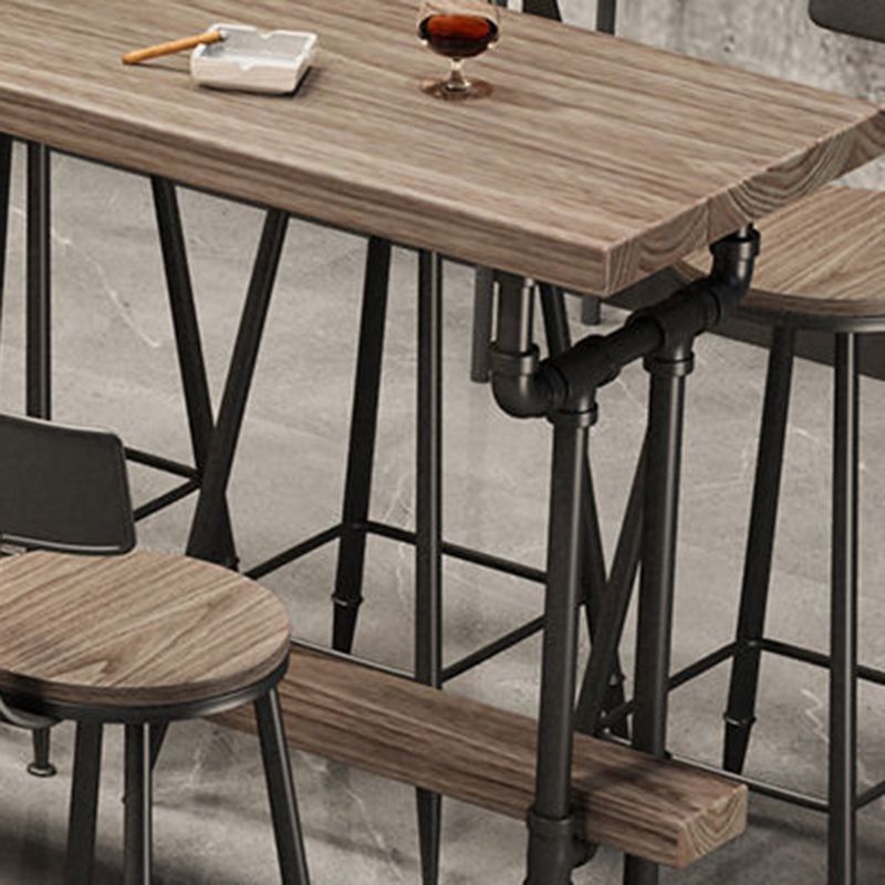 Solid Wood Bistro Bar Table Rectangle Black Base Bar Table for Dining Room