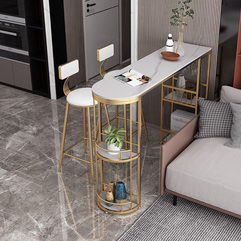 Glam Style Cocktail Bar Table 42-inch Height Metal Base Bar Storage Table