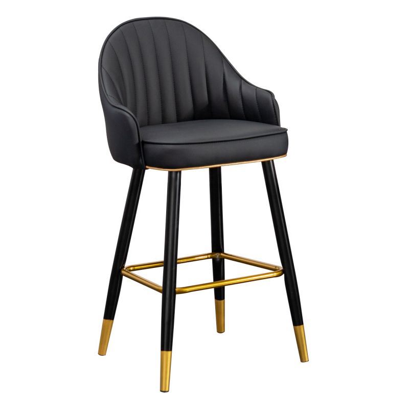 Scandinavian Armed Reception Stool Matte Finish Leather Barstool