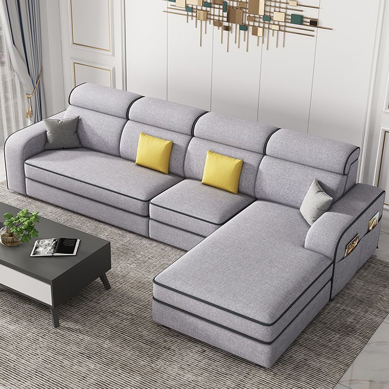 Scandinavian L-Shape Sectional with Square Arm and Storage for Four People