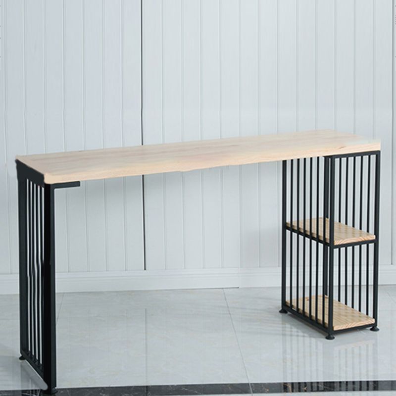 Wood Top Bar Height Table Modern Style Bistro Pub Table with 2 Shelves