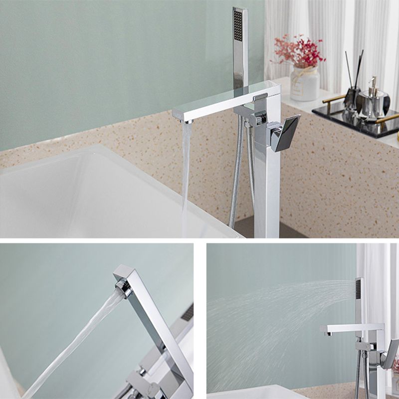 Bathroom Freestanding Tub Filler Floor Mounted One Handle Fixed Faucet with Hose