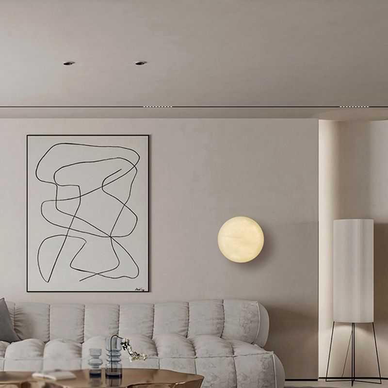 LED Wall Lamp Modern Round Wall Mount Lamp with Stone Shade for Bedroom