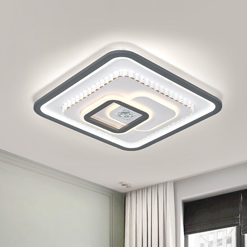 Camera da letto moderna a LED quadrata con montaggio a incasso in cristallo vicino alla lampada da soffitto in bianco e nero