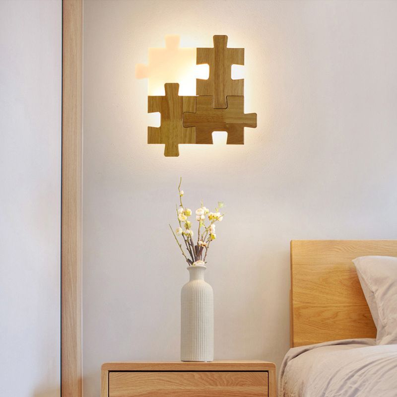 Nordic Style Wood Mur Light Puzzle Shape Murd Sconce pour le salon