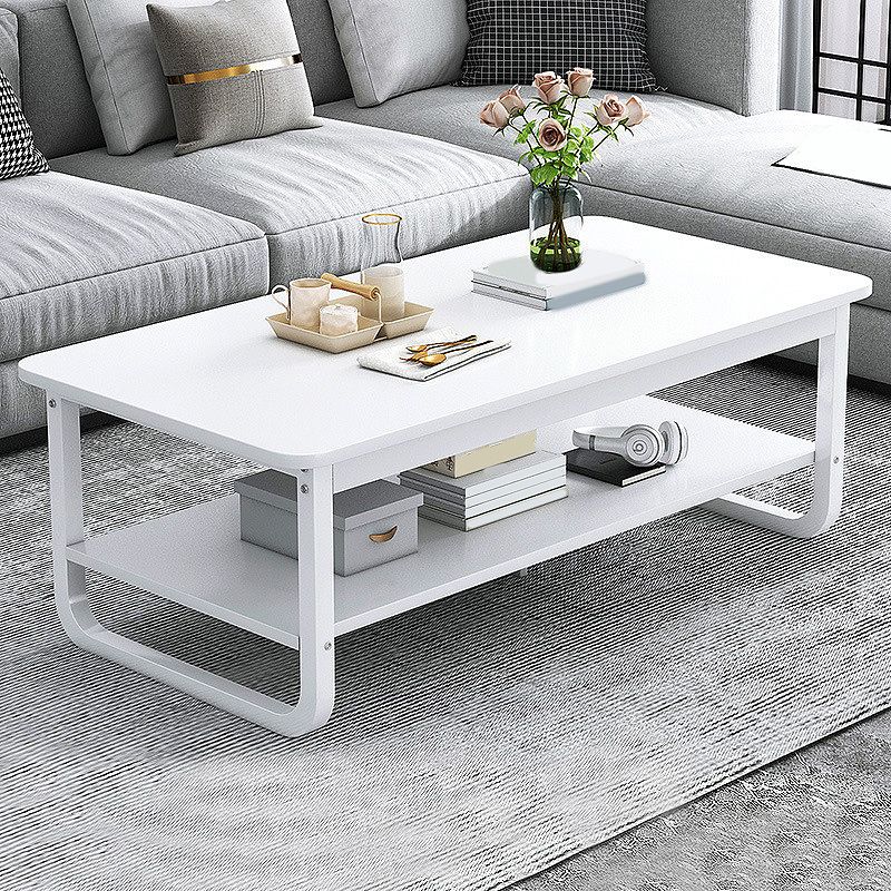 16.5"H Modern Solid Mental Base Black /Gold/white Rectangular Coffee Table