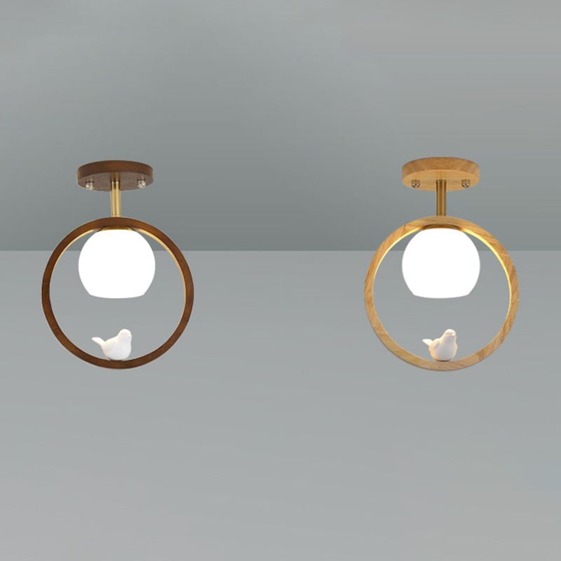 Wood Flush Mount Lighting Contemporary Globe Ceiling Light for Home