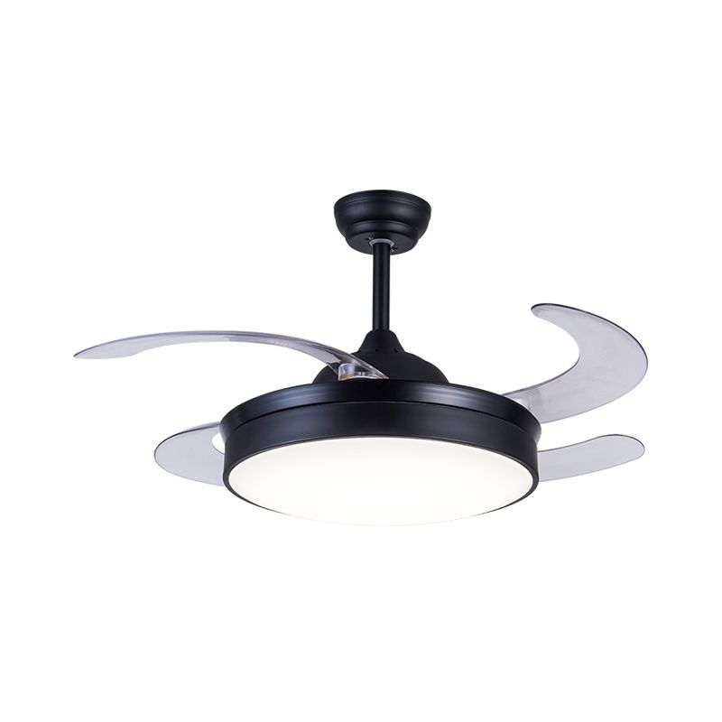 Acrylcirkel hanger ventilator licht eigentijdse led 42 "w slaapkamer 4 heldere messen semi -spoelmontage verlichting in zwart, op afstand/muurbediening/afstandsbediening en muurregeling