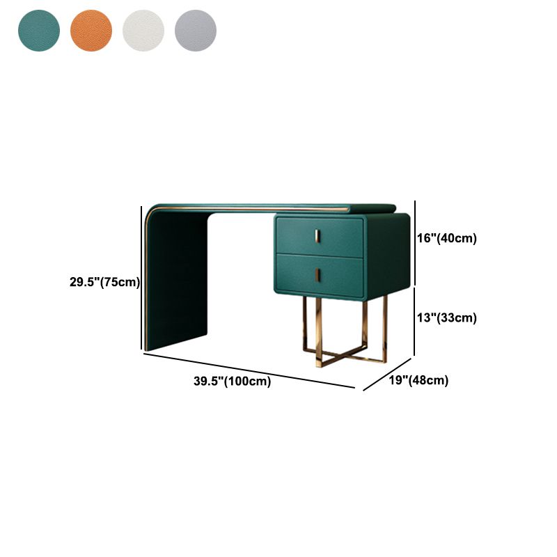 Luxurious Leather Vanity Makeup Table Set 2 Drawers Vanity Table with Mirror & Stool