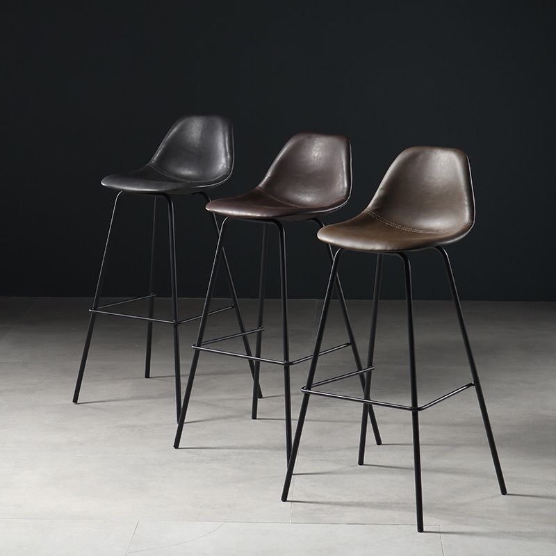 Faux Leather Dining Stools Contemporary Armless Bar Stools with Metal Base