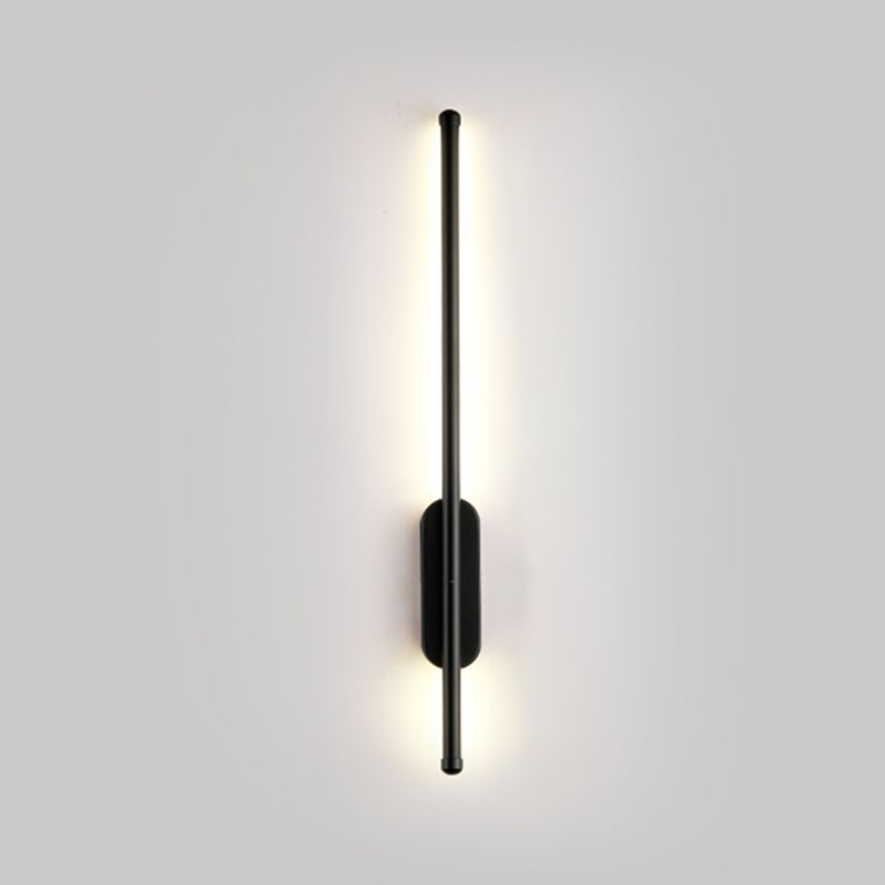 Minimalist Metal Wall Light Straight LED Wall Sconce in Black for Bedroom