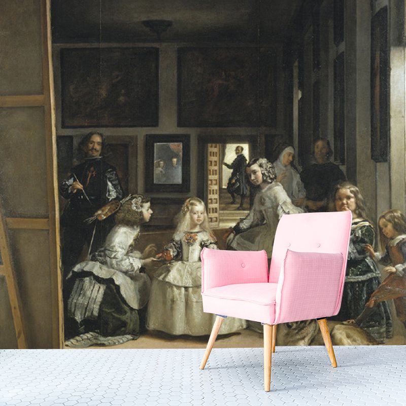 Full Size Las Meninas Murals Black-Brown Non-Woven Fabric Wall Art, Stain Resistant